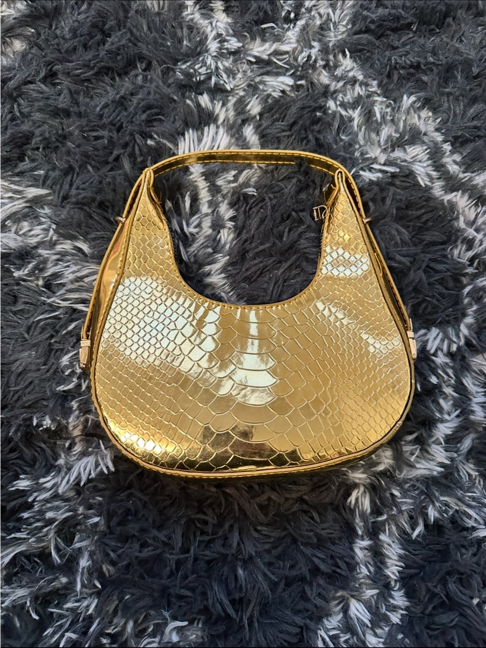 Gold Snake-Embossed Shoulder Bag